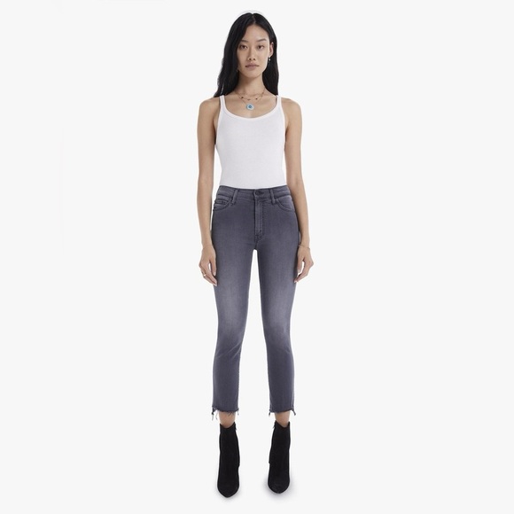 NWT MOTHER Denim straight JeansINSIDER CROP STEP FRAY dancing  grey black - Picture 2 of 10